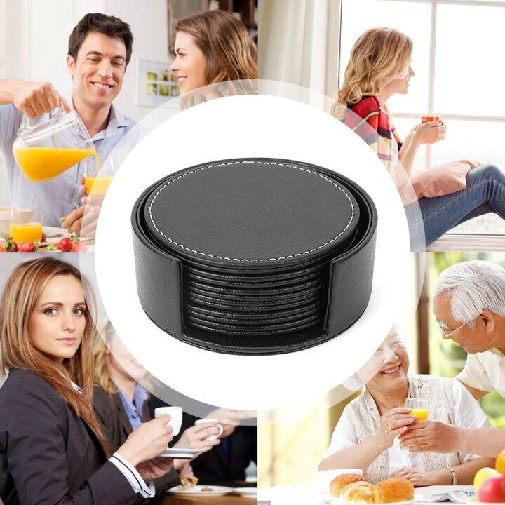 set-of-6-leather-drink-coasters-round-cup-mat-pad-for-home-and-kitchen-use-black