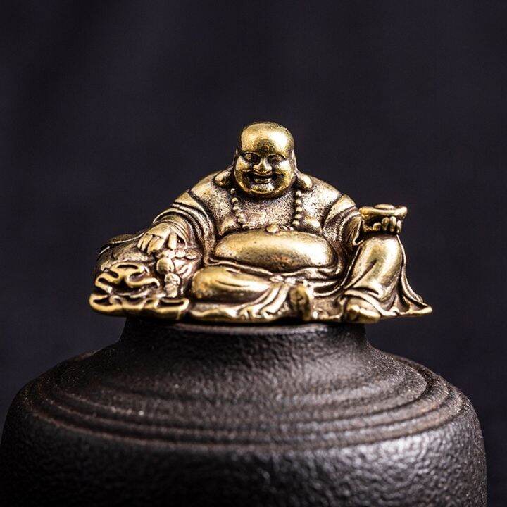 Antique Bronze Big Belly Laughing Maitreya Buddha Statue Desk Copper