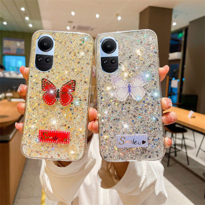 เคสใส่โทรศัพท์ลายผีเสื้อระยิบระยับสุดหรูสำหรับ OPPO Reno 10 5G เคสโทรศัพท์ซิลิโคนนิ่มกันกระแทก OPPO Reno 10 / Reno10 Pro/reno 10 Pro + ฝาครอบ Oppo Reno 10Pro Plus 5G