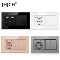 hot！【DT】 JHJCH eu wall socket with switch 220v 16a usb 146x86 crystal glass light switch 2 gang 1/2/3 way