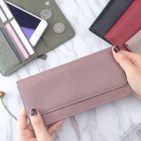 Genuine Leather Women Wallet Fashion Solid Color Coin Purse Multiftional Cowhide Female Long Women Purses Zipper Card Holder