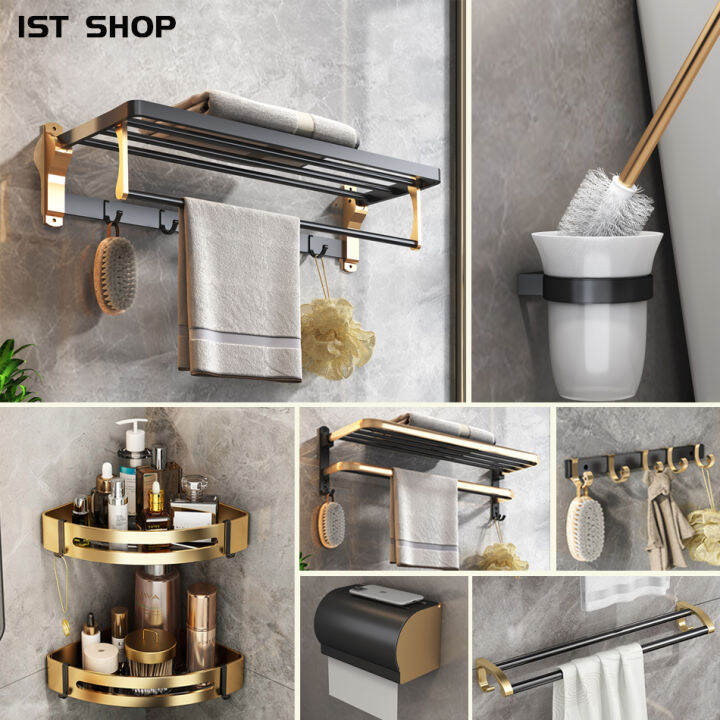 Bathroom Accessories Set black Gold Bathroom Shelf Towel Rack tissue ...