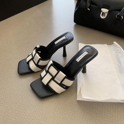 【CC】✎№  Weave Design Slippers Toe Shoes Thin Heels Slides Pumps Wedding 35-39