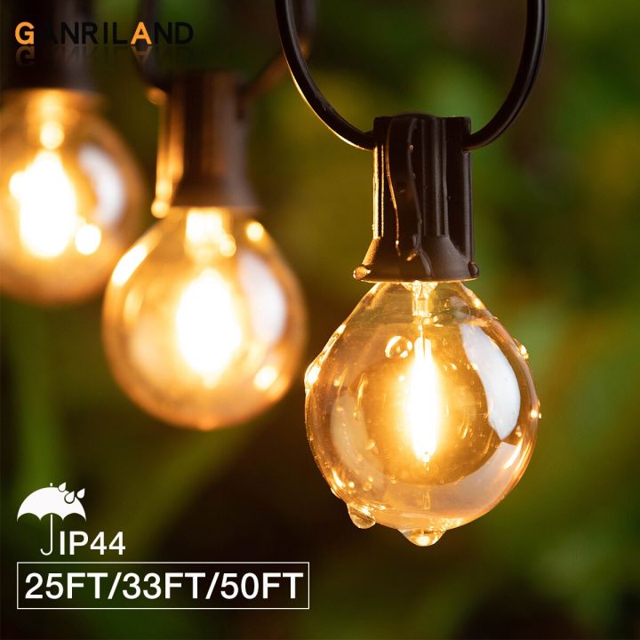 ganriland-25ft-50ft-g40-led-string-lights-amber-glass-bulb-dimmable-2200k-connectable-us-eu-plug-party-wedding-decor-fairy-light