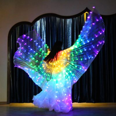 Peihuanhui LED เรืองแสงปีกผีเสื้อห้าสี Belly Dance ปีก Led ปีกเต้นรำเรืองแสง Props เรืองแสง Belly Dance เสื้อคลุมเรืองแสงเครื่องแต่งกายคริสต์มาส Led Light Glow เครื่องแต่งกาย Party Show