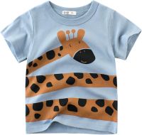 Kids Baby Daily T Shirt Boys Girls Cute Versatile Tops Cartoon Giraffe Letter Print Shirts Short Sleeve Round Neck