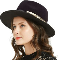 Fedora ขนสัตว์รู้สึกผู้หญิงปีกกว้างสีดำสีใหม่ด้วยเข็มขัดปานามา T Rilby อย่างเป็นทางการพรรคหมวกแฟชั่นแจ๊สหมวกขายส่ง