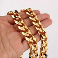 Customed Size 5/8/10/12/15/17/19mm Mens Necklace Stainless Steel Cuban Link Chain Gold Color Male Jewelry Gifts for Men Fashion Chain Necklaces