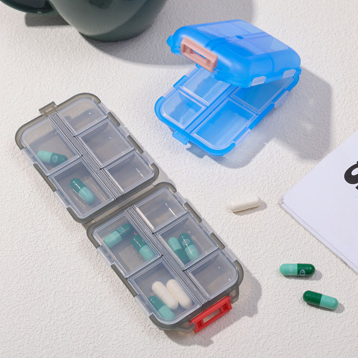 กล่องใส่ยาเดินทางสองชั้นแบบพกพาพับได้10ช่องกล่องเก็บยาเดินทางยาเม็ดกล่องจัดยายา