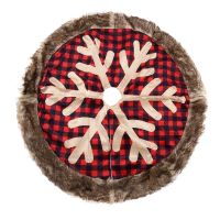 Christmas Tree Skirt 36 Inches Large Burlap Plaid Snowflake with Thick Faux Fur Edge Skirt Rustic Xmas Tree Holiday Decorations
