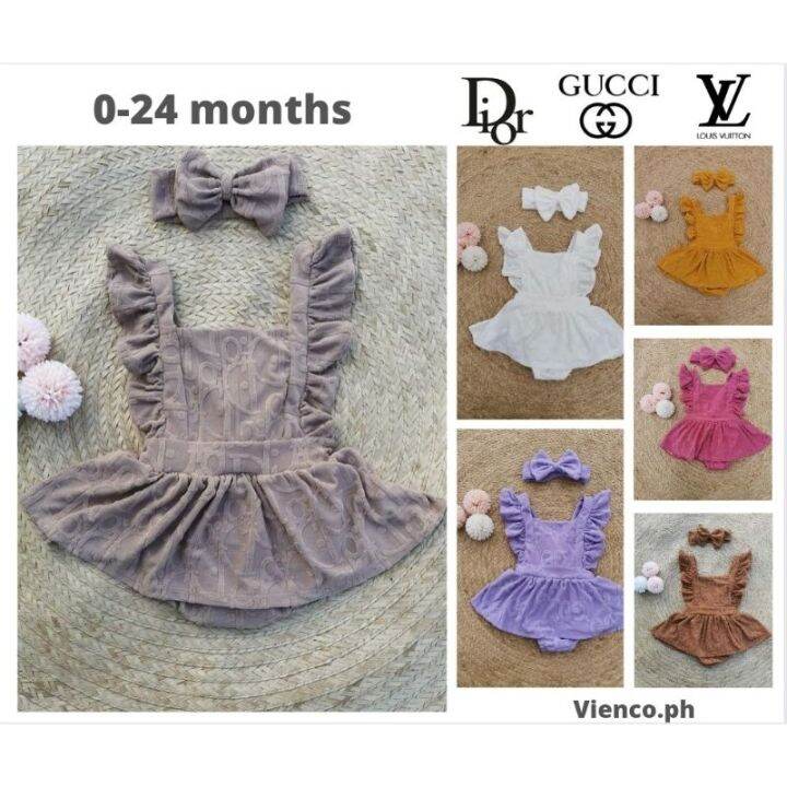 Dior LV Gucci Romper Dress with headband Monthly Milestone for baby