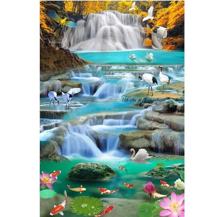 Tranh phong cảnh đẹp-Tranh gạch 3D suối nước tự nhiên 