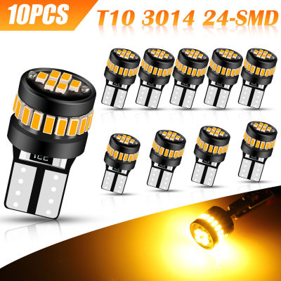 2023New!194หลอดไฟไฟ LED T10 168 W5W 2825อำพัน12V 3000K 500LM ชิปเซ็ต3014 24-SMD สำหรับเปลี่ยนหลอดไฟ LED (แพ็คละ10ชิ้น)