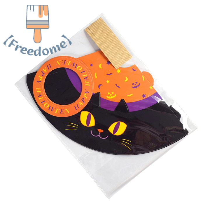 freedome-หมวกฮาโลวีน10ชิ้นกล่องขนมแมวกล่องคุกกี้ถุงของขวัญพร้อมถุง-opp-อุปกรณ์ตกแต่งสำหรับงานปาร์ตี้ฮาโลวีน