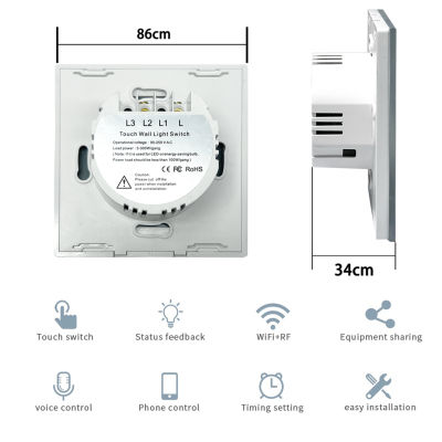 EU Tuya Wifi สมาร์ทสวิทช์สัมผัสสวิทช์รีโมทคอนล Interruptor Inigent Wall Switch ทำงาน Alexa Echo Home