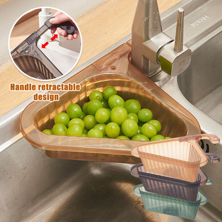 PE Kitchen Sink Strainer Triangular Drainer Basin Corner Filter Fruit