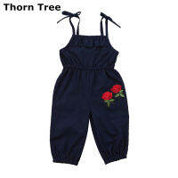 Thorn Tree เด็กทารกหญิง Romper พิมพ์ลายดอกไม้คอเหลี่ยมแขนกุด Jumpsuit 1-6 ปี