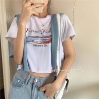 Crop top Korean style womens Casual printing Short sleeve T-shirt