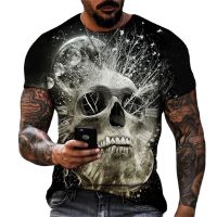 2023Summer Fashion Horror Skulls 3D Print Men T-shirts Loose O-Neck Short Sleeve Skeleton Street Rock Hip-Hop Tops Tees Clothing 6XL