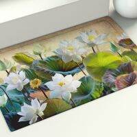 Lotus Natural Illustration Floor Mat White Rugs Large Home Living Room Bedroom Hallway Dormitory Carpet Print Decor Door Mats