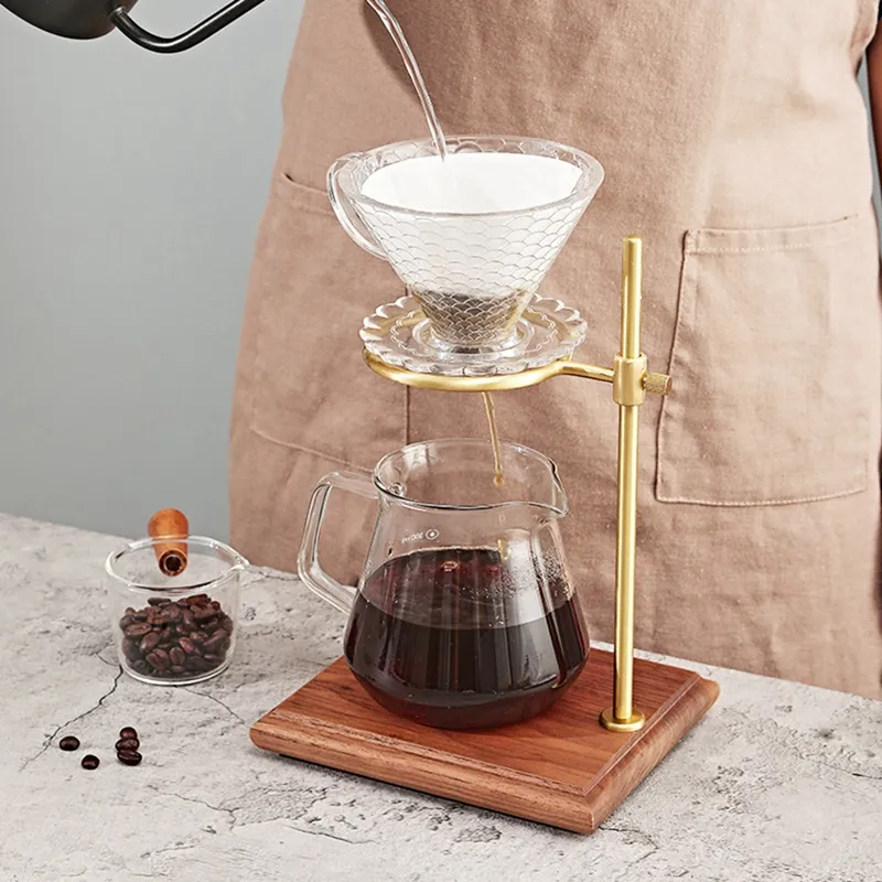 Pour Over Coffee Maker Stand With Wood Base Adjustable Height Rack