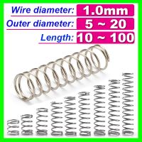 304 Stainless Steel Spring Wire Diameter 1.0mm Compress Pressure Spring Rotor Return Buffer Cylidrical Coil Od 5mm 20mm 10pcs