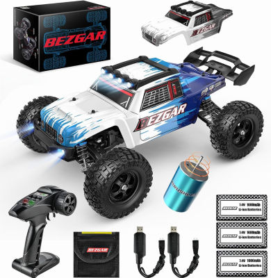 BEZGAR HM124 Brushless RC Car - 1:12 Scale 52+KM/H High Speed RC Truck, 4x4 Offroad Waterproof for All Terrains, Hobby Grade Remote Control Truck for Adults and Kids Boys with 3 Rechargeable Batteries