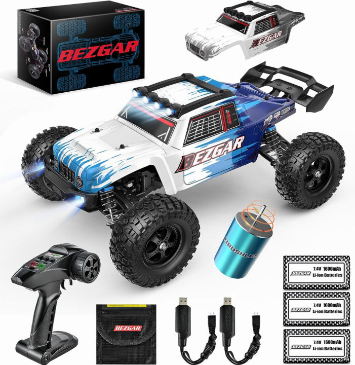 bezgar-hm124-brushless-rc-car-1-12-scale-52-km-h-high-speed-rc-truck-4x4-offroad-waterproof-for-all-terrains-hobby-grade-remote-control-truck-for-adults-and-kids-boys-with-3-rechargeable-batteries