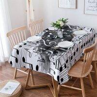 Morris8 Note Music Black White Watercolor Splash Tablecloths Waterproof Kitchen Coffee Table For living Room Home Decor Dining