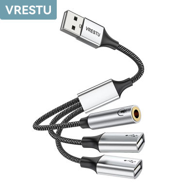 USB ถึง3.5แจ็ค USB การ์ดเสียงภายนอก3 In 1 USB ถึง2 USBA OTG Splitter Adapter HUB สำหรับคอมพิวเตอร์เดสก์ท็อปแล็ปท็อป PS5การ์ดเสียง