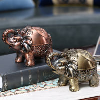 Retro Windproof Ashtray Metal Elephant Ashtray with Lid Soot Bag Home Office Decorative Ornament Suitable for Indoor and Outdoor