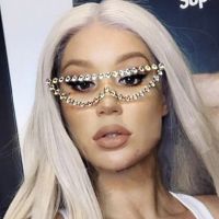 Feishini Festival Gorgeous Women Sunglasses Cat eye Hip Hop Crystal UV400 Beach Style Brand Design Summer Sunglass Narrow Trendy