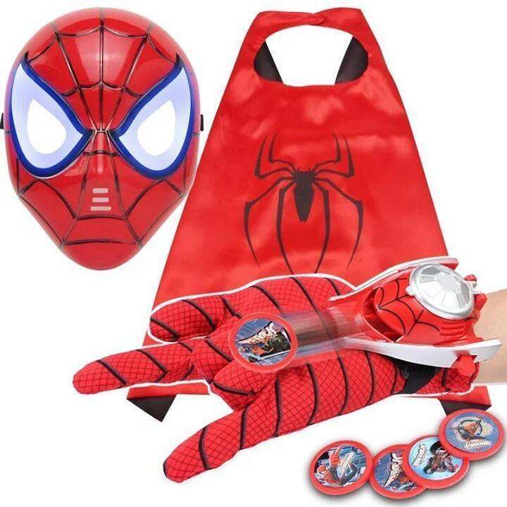 Bộ Đồ Chơi Hóa Trang Siêu Nhân Người Nhện Cho Bé- Áo Choàng, Mặt Nạ Phát  Nhạc, Đèn, Găng Tay Spiderman, Tay Bắn Đồng Xu - Bộ Áo Choàng Người Nhện Cho