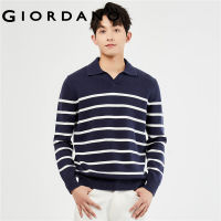 GIORDANO Men Sweaters Contrast Color Stripe Chunky Soft Warm Sweaters Turn-Down Collar Gentle Fashion Casual Sweaters 18053906