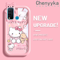 เคส Chenyyyka สำหรับ VIVO Y30 Y30i Y50เคสการ์ตูนน่ารักลายแมว Hello Kitten เคสเคสมือถือกันกระแทกแบบใสนิ่มสีซิลิโคนใหม่ปลอกป้องกันโปร่งใสลายกล้องถ่ายรูปที่สร้างสรรค์