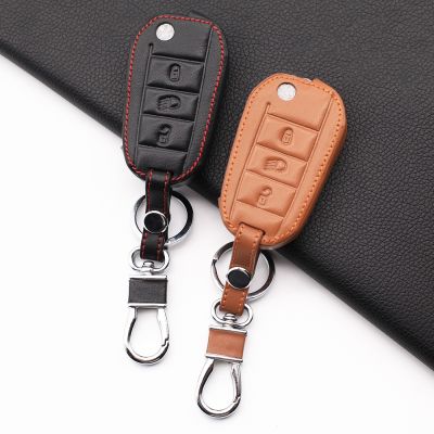 ■ Genuine Leather Car Key Cover for Peugeot 3008 208 308 508 408 2008 Protective Carrying 3 Button Case Holder Car Accessories