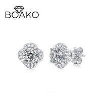 《 DTOU Fashion 》 BOAKO ประณีตรอบตัดที่ยอดเยี่ยมรวม0.5CT Moissanite ต่างหูสำหรับผู้หญิง925เงินสเตอร์ลิงดอกไม้สตั๊ดต่างหูเครื่องประดับ