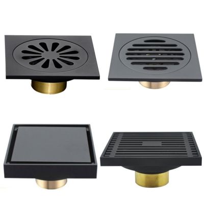 Modern Pure Black Invisible Shower Floor Drain /Bathroom Balcony Use Brass Material Rapid Drainage Tile Insert Square Drains  by Hs2023