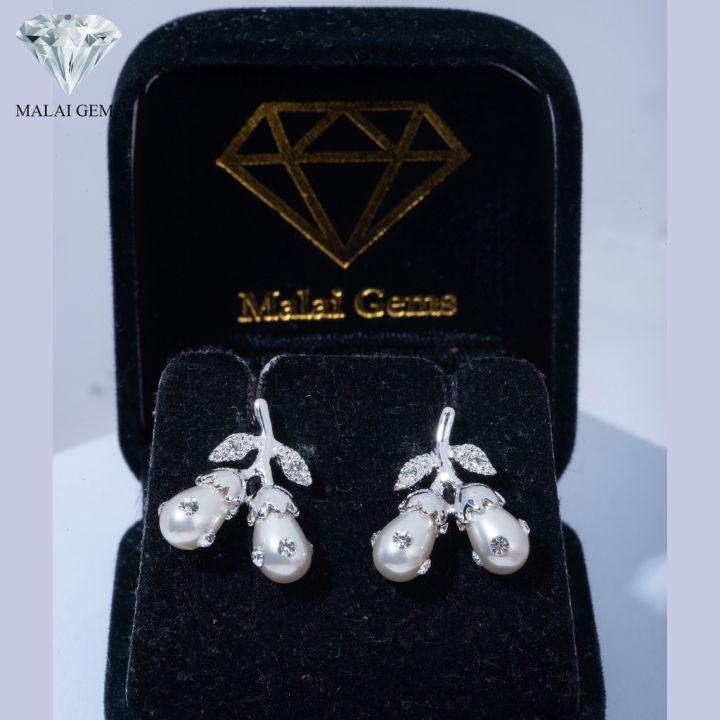 malai-gems-ต่างหูเพชร-เงินแท้-silver-925-เพชรสวิส-cz-เคลือบทองคำขาว-รุ่น51000272-แถมกล่อง-ต่างหูcz-ต่างหูเงินแท้