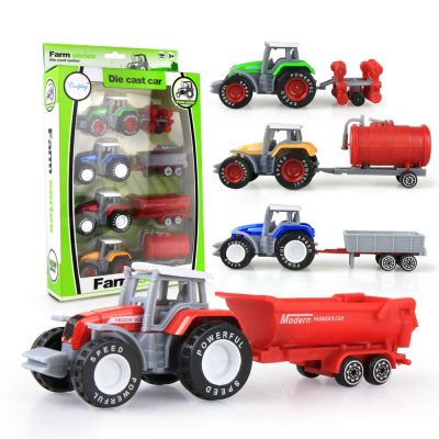 ❇ jiozpdn055186 4 pçs meninos caminhão de fazenda brinquedo veículos engenharia modelos carro trator reboque brinquedos modelo collectible para crianças