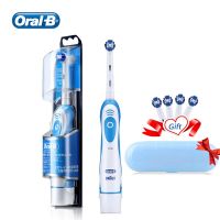 แปรงสีฟันไฟฟ้า Oral B แบบหมุนได้ฟันสะอาดแปรงสีฟันไฟฟ้าแบตเตอรี่กันน้ำได้สำหรับฟันผู้ใหญ่สีสีฟ้าอ่อนขาว