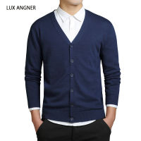 Lux angner ผู้ชายเสื้อกันหนาวแขนยาวคาร์ดิแกนบุรุษคอวีเสื้อกันหนาวหลวมปุ่มพอดีถักชายแฟชั่นเสื้อกันหนาวแบรนด์เสื้อผ้า