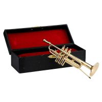 831C Mini Trumpet Christmas Gift Home Decors Miniature Trumpet Musical Instrument Model Small Horn Toys with Case and Stand