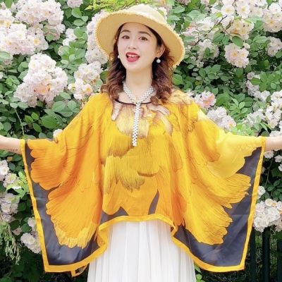 Hot sell [game] around the summer suntan shawl female 110 x 110 cm set of big square cape brim satin jumper