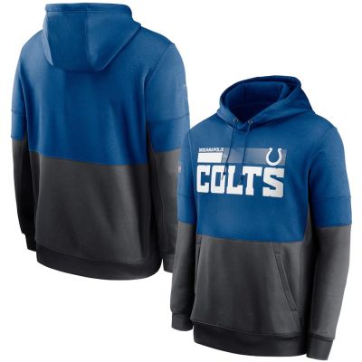Indianapolis Sideline Impact Lockup Performance Colts Men Pullover Hoodie - RoyalCharcoal