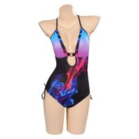 [COD] 2023 summer red and blue smoke print one-piece swimsuit cosplay costume