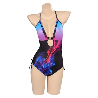 [COD] 2023 summer red and blue smoke print one-piece swimsuit cosplay costume