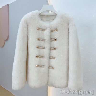 ▪ gsger Casaco de cashmere lã real feminino casaco grosso quente tecido camurça moda rua novo inverno e outono 2023