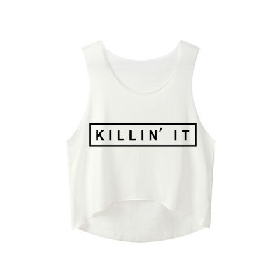 [In stock]killin it เสื้อกั๊กผิดปกติพิมพ์ตัวอักษรสีดำและสีขาว เสื้อแขนกุดผ้าฝ้ายสไตล์ยุโรปและอเมริกาผู้หญิงสไตล์ยุโรปและอเมริกา