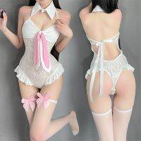 Sexy Bunny Girl Cosplay Costume Lace Perspective Bodysuit Women Sexy Lingerie Porn Erotic Role Play Cute Rabbit Underwear